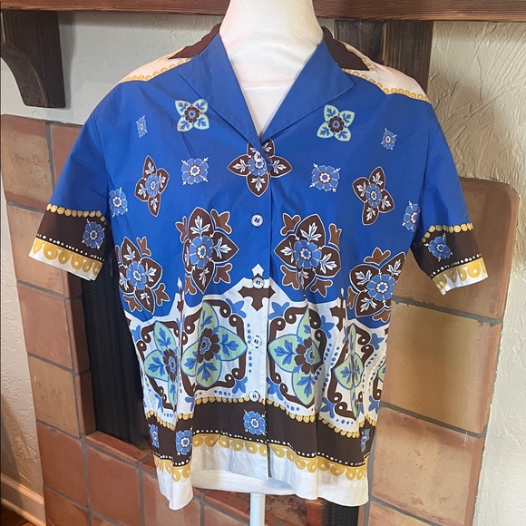 La DoubleJ Blue and Brown Button-Up Cortile Shirt size XS